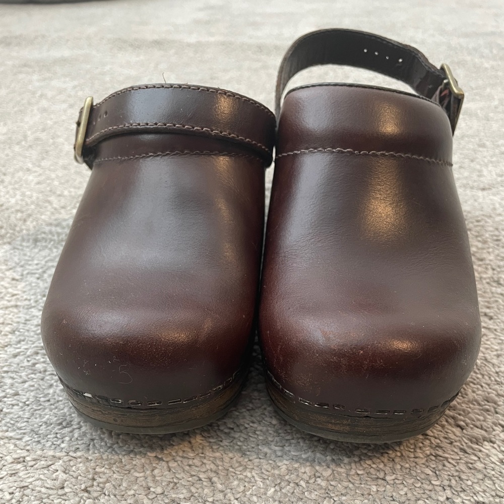 Dansko Dark Brown Leather Clogs with Buckle - Picture 3 of 11